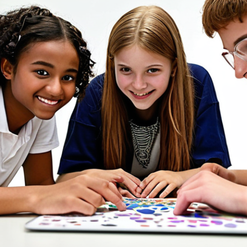 Home 8 **
A diverse group of teenagers engaged in a collaborative project, led by a youth worker, showcasing teamwork, creativity, and positive interaction. Focus on a bright, welcoming environment with laptops and art supplies visible.
**