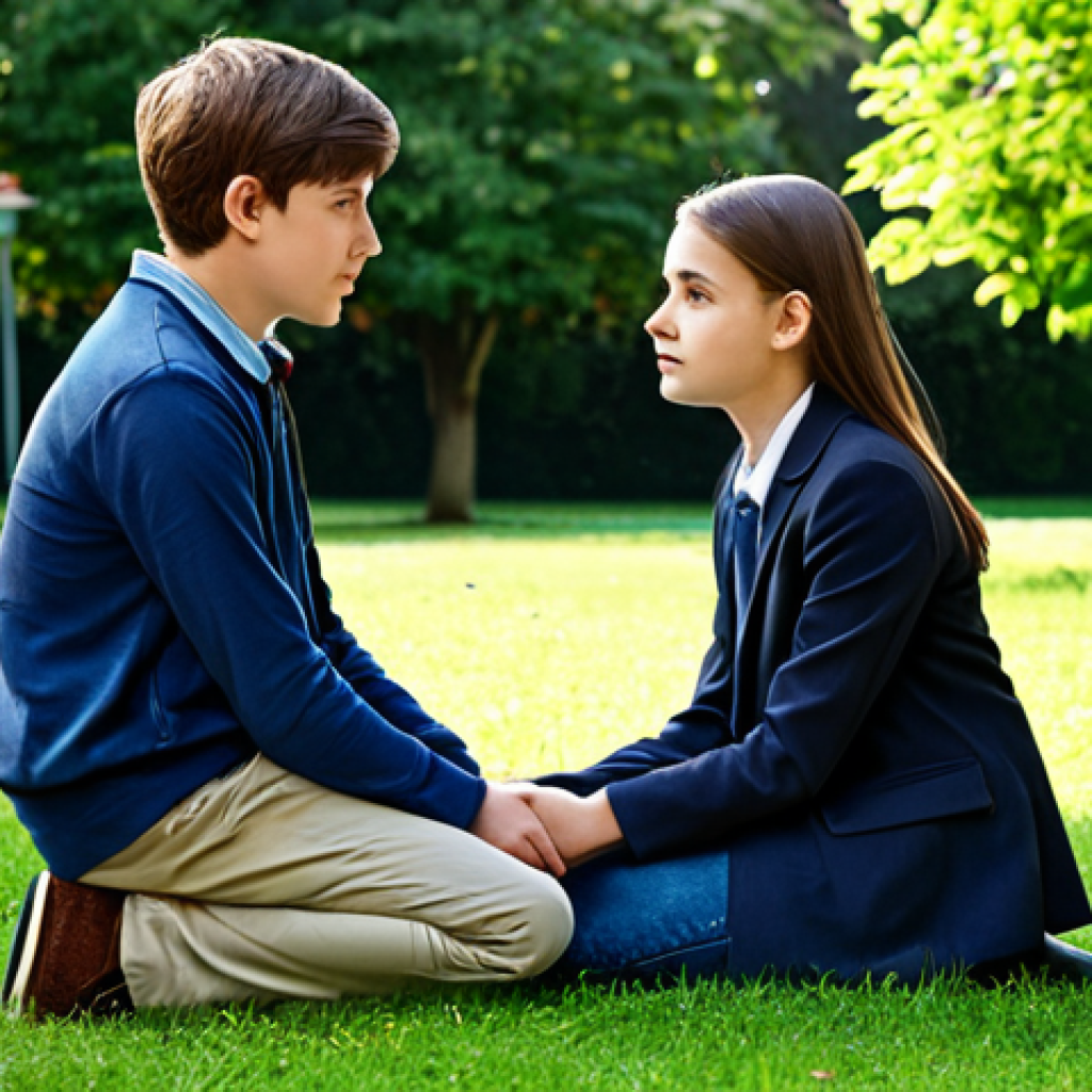 Empathetic Youth Worker**

"A youth worker, fully clothed in casual but professional attire, kneeling to talk to a teenager in a park setting, listening attentively. Safe for work, appropriate content, modest clothing, perfect anatomy, natural proportions, family-friendly."

**