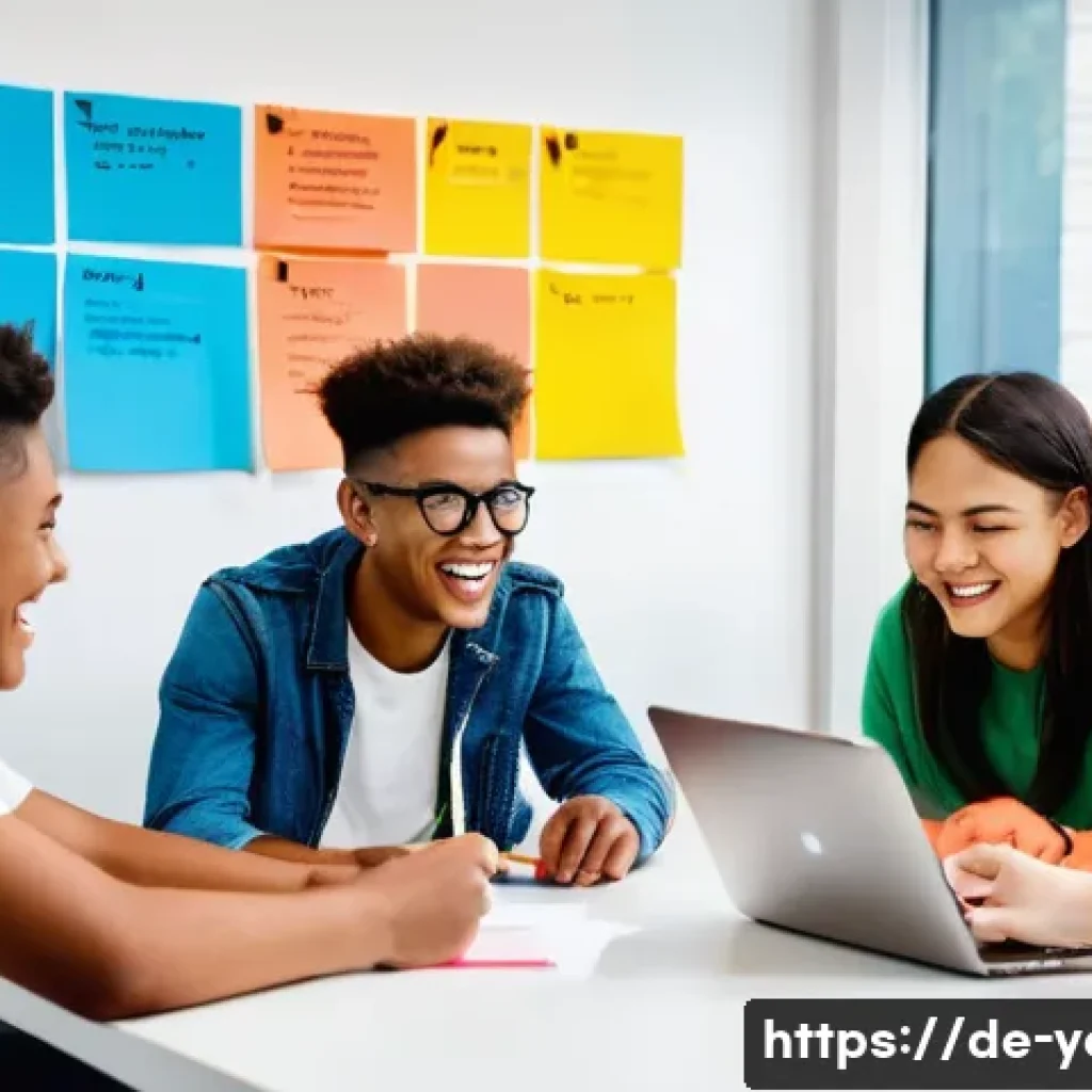 청소년지도사로서의 디지털 도구 활용 - **Prompt:** A vibrant, dynamic scene inside a modern, well-lit youth center. A diverse group of teen...