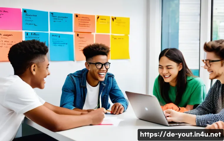 청소년지도사로서의 디지털 도구 활용 - **Prompt:** A vibrant, dynamic scene inside a modern, well-lit youth center. A diverse group of teen...