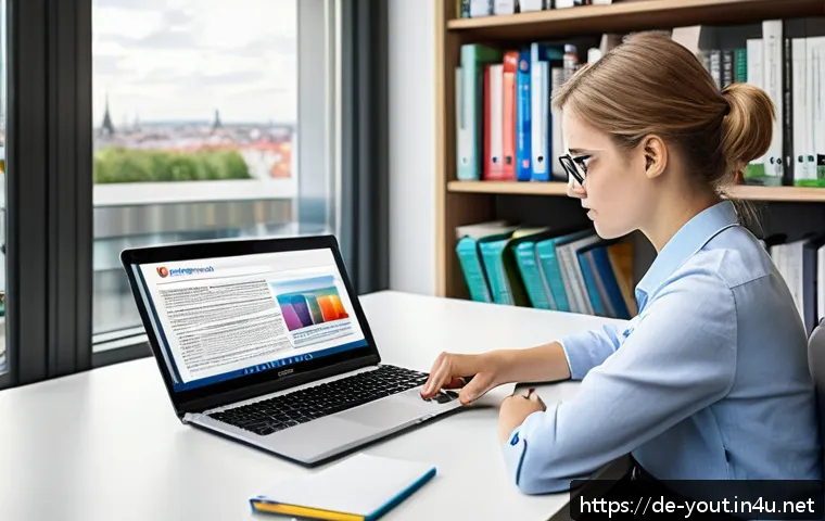 청소년지도사로서의 학술 자료 활용법 - A professional workspace scene showing a German youth social worker at a modern desk with a laptop o...
