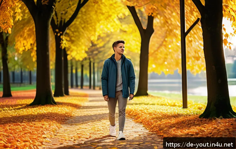 청소년지도사로서의 자기 관리 기술 - A professional youth care worker taking a mindful break outdoors in a German urban park during autum...