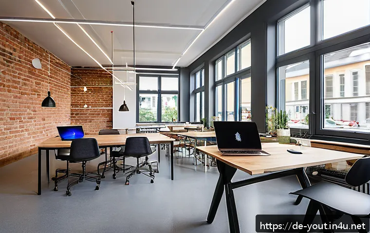 청소년지도사와 청소년 자립 지원 프로그램 - A modern co-working space in a German city filled with young entrepreneurs collaborating on startup ...