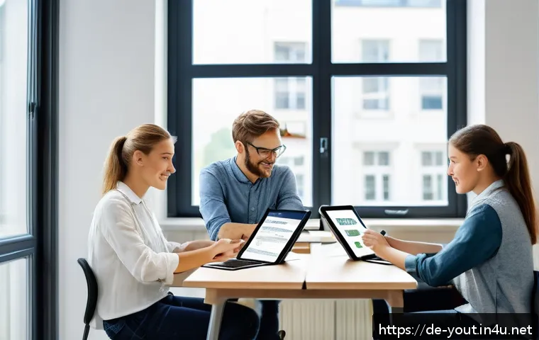 청소년지도사 업무일지 서식 공유 - A professional office environment where a diverse team of German social workers and youth caregivers...
